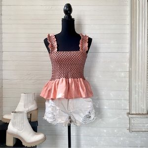 Line + Dot | Zoe Orange Smocked Sleeveless Top